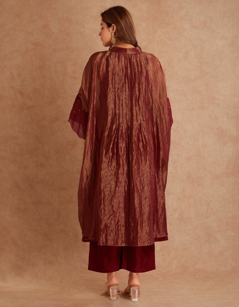 Red Hand Embroidered Overlay Jacket Set of 3