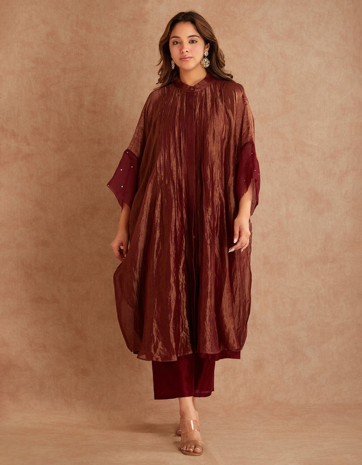 Red Hand Embroidered Overlay Jacket Set of 2