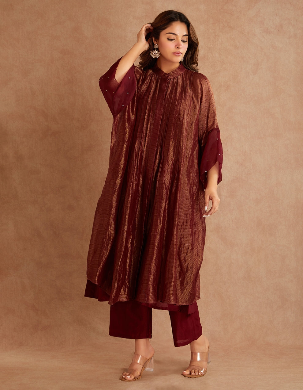 Red Hand Embroidered Overlay Jacket Set of 3