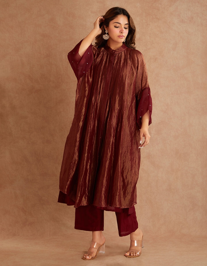 Red Hand Embroidered Overlay Jacket Set of 2