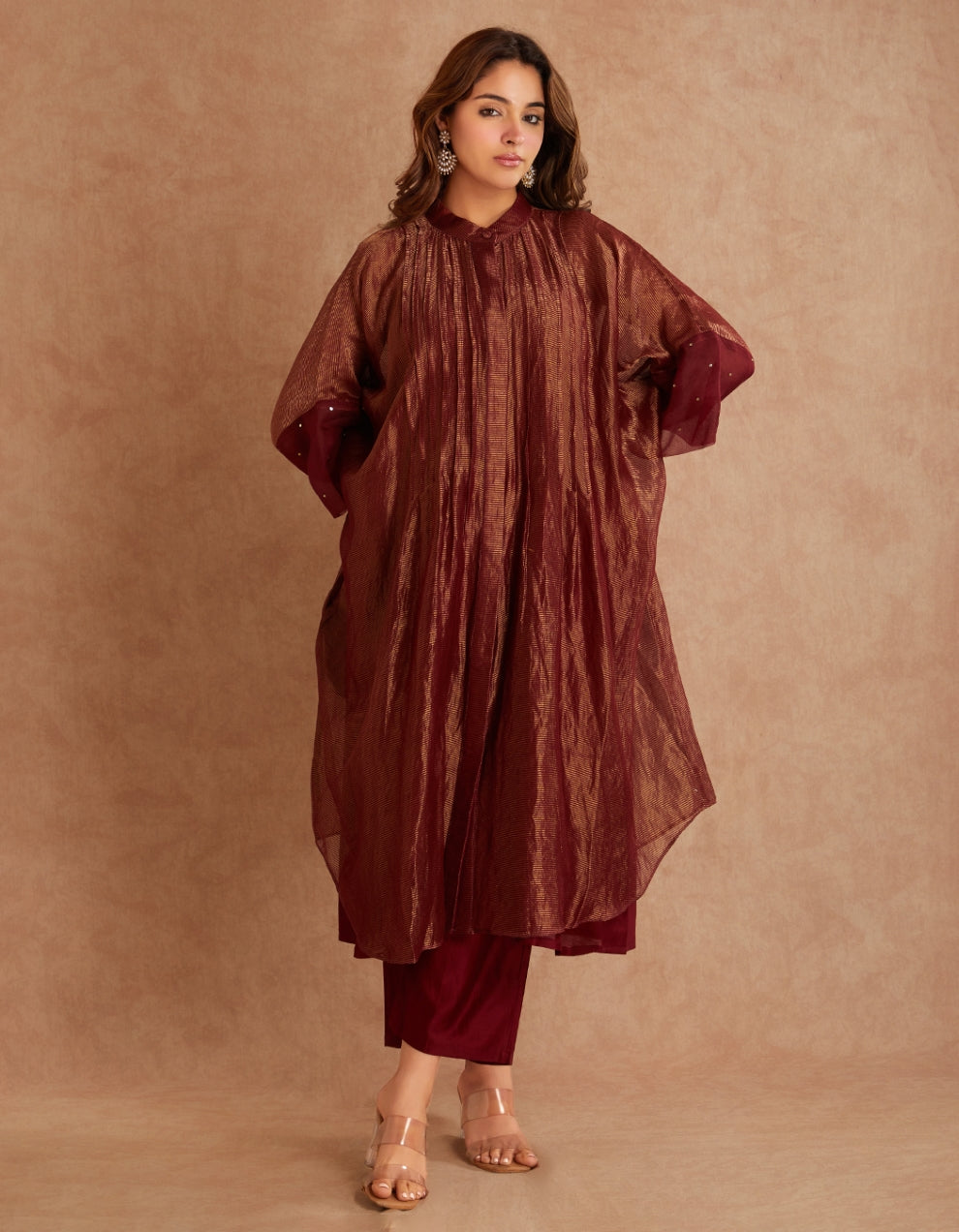 Red Hand Embroidered Overlay Jacket Set of 3