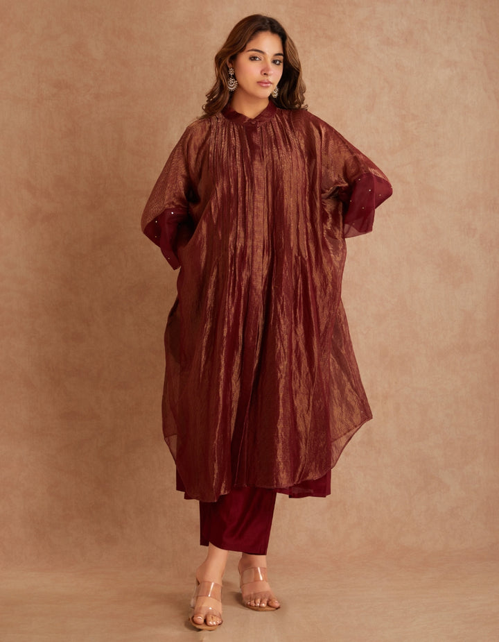 Red Hand Embroidered Overlay Jacket Set of 3