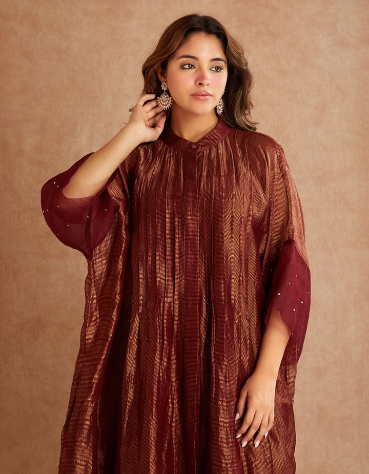 Red Hand Embroidered Overlay Jacket Set of 2