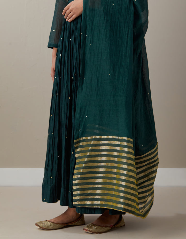 Green embroidered soft chanderi dupatta