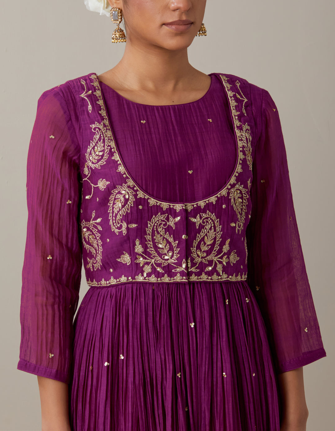 Purple embroidered soft chanderi kurta