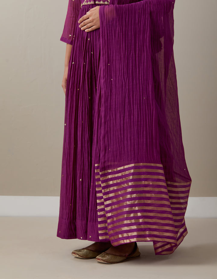 Purple embroidered soft chanderi dupatta