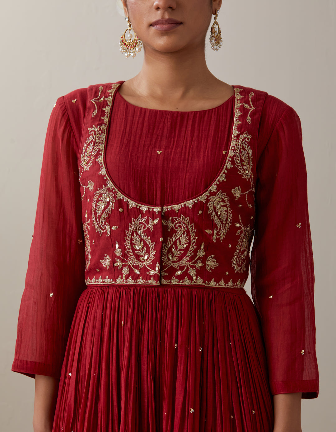 Red embroidered soft chanderi kurta