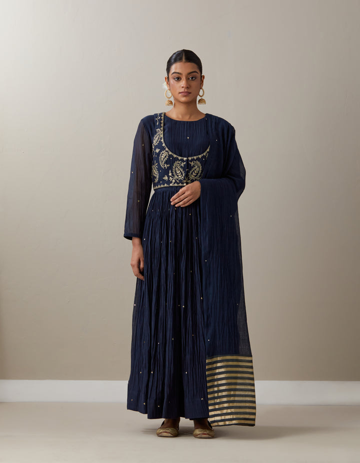 Blue embroidered soft chanderi dupatta