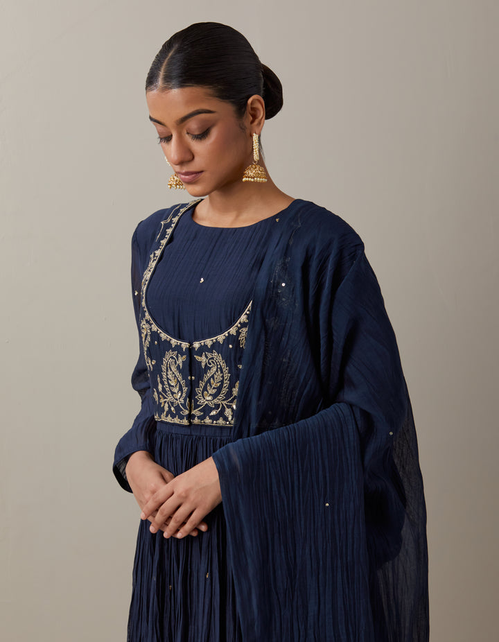 Blue embroidered soft chanderi dupatta