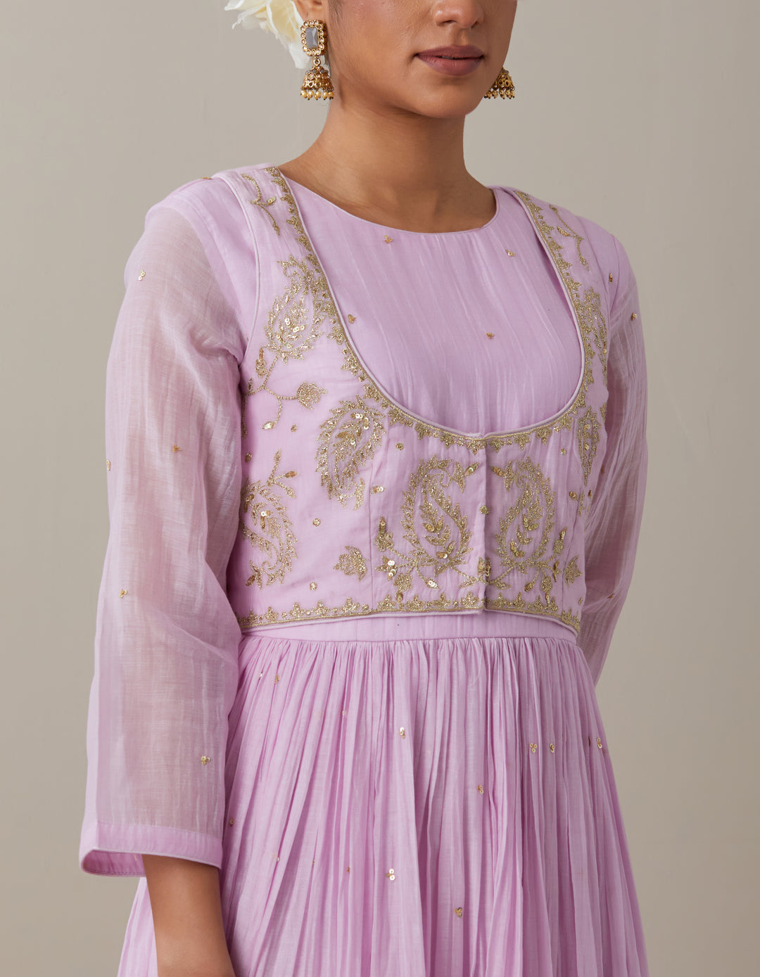 Light Pink embroidered soft chanderi kurta