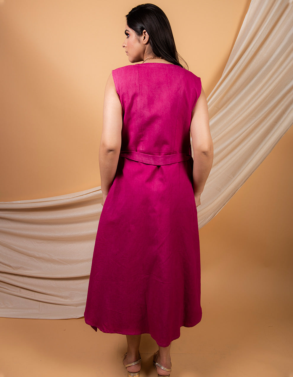 Trendy look Magenta cotton linen dress and cape designs | Priya Chaudhary Trendy look Magenta cotton linen dress and cape designs | Priya Chaudhary
