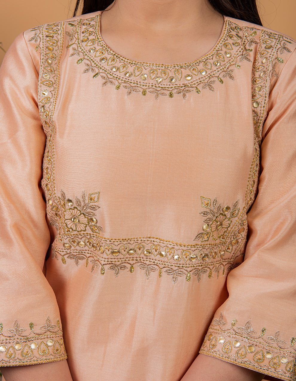 Peach  chanderi silk kurta