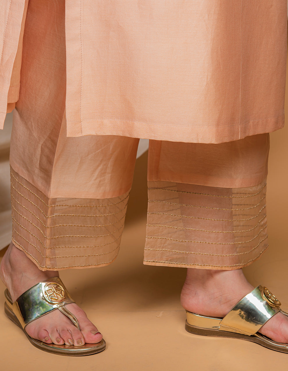 Peach chanderi silk palazzo