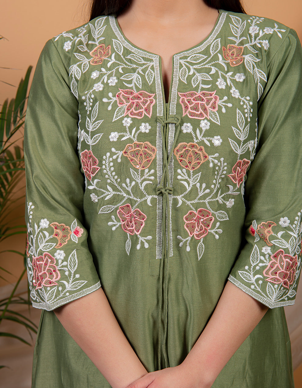 Green chanderi silk kurta