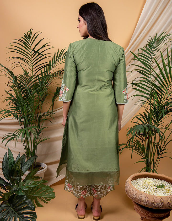 Green chanderi silk kurta