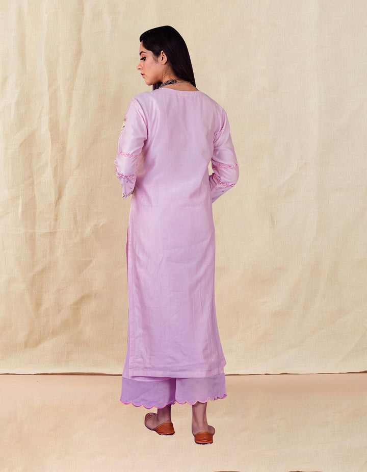 Pink embroidered chanderi silk kurta