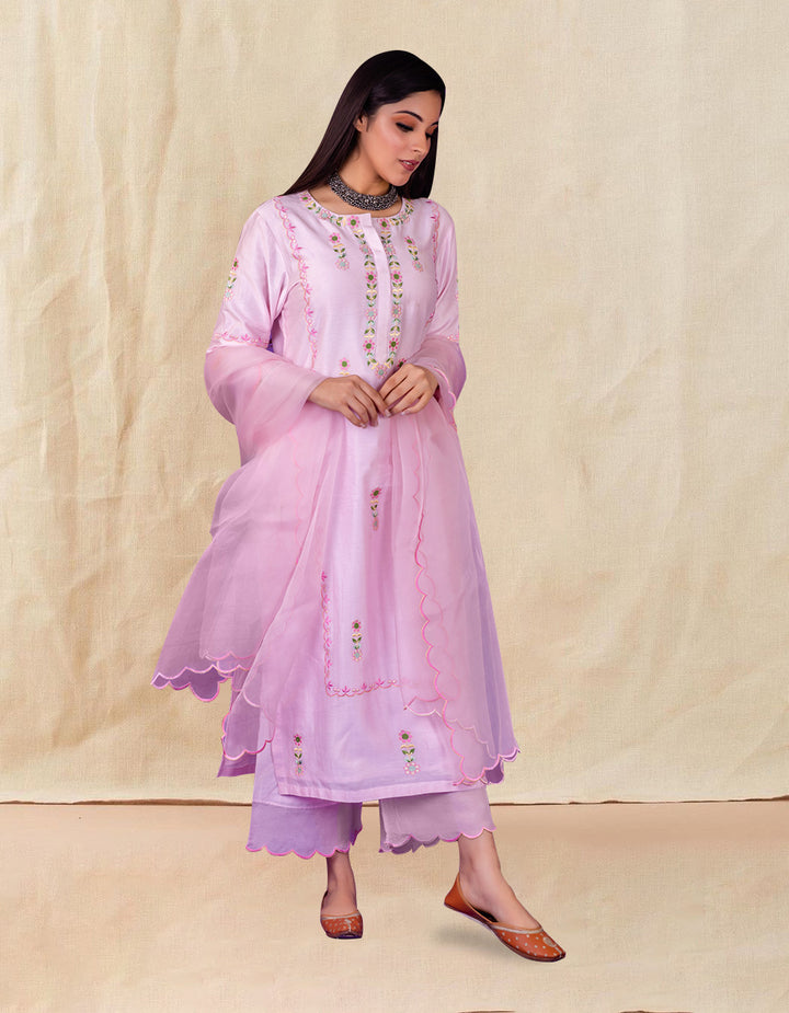 Pink scalloped chanderi silk Pants