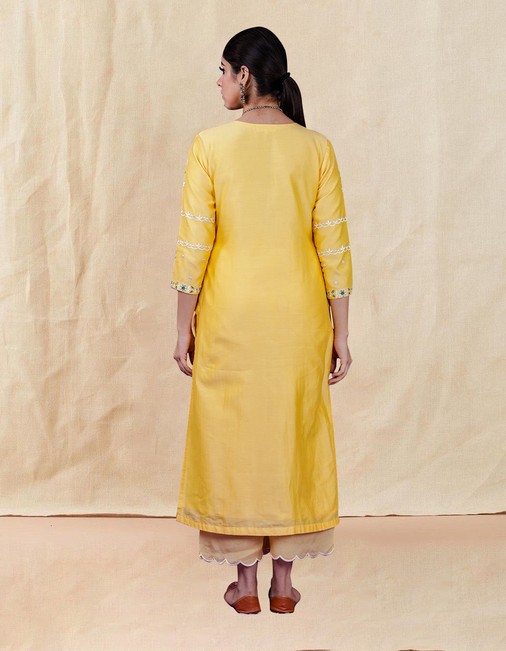 Yellow scalloped chanderi silk Pants