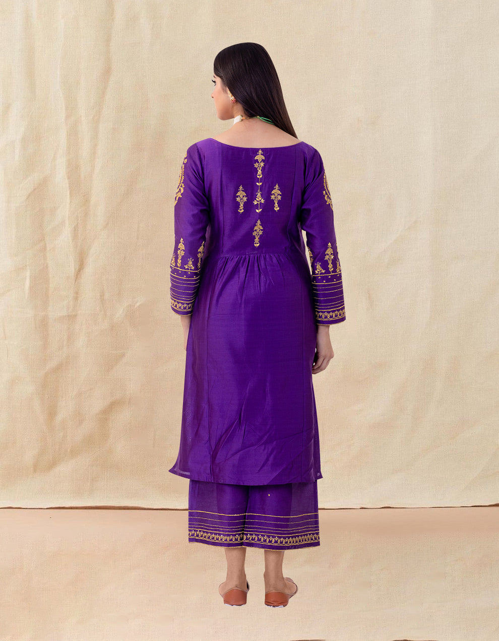 Purple Embroidered Chanderi Silk Pants