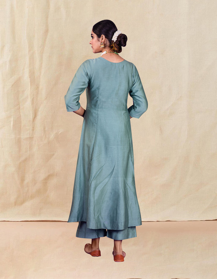 Sea Green embroidered chanderi silk Pants