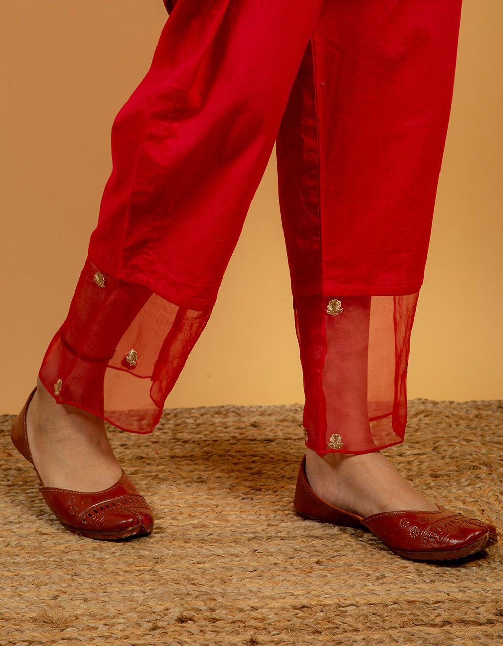 Rose pink chanderi silk pants