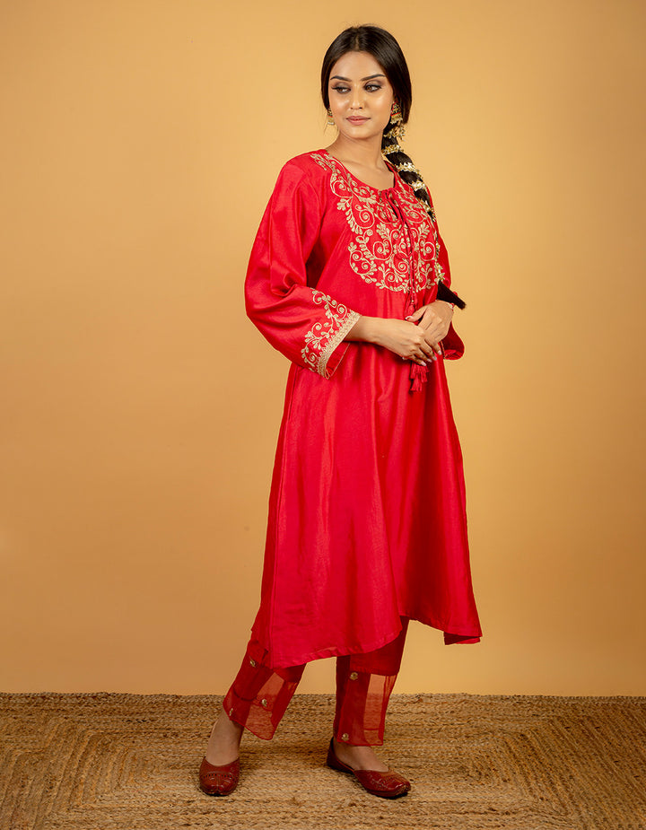 Rose pink chanderi silk kurta