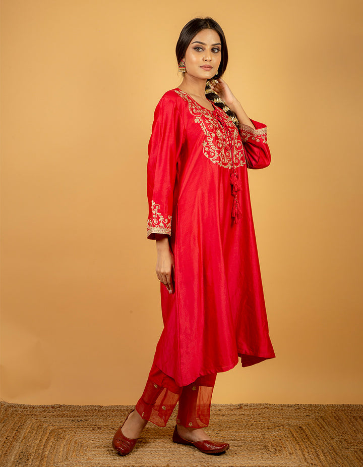 Rose pink chanderi silk kurta