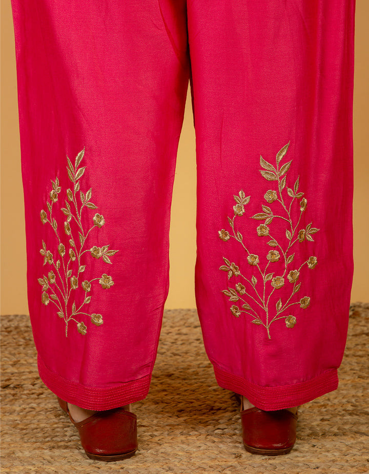 Pink chanderi silk pants