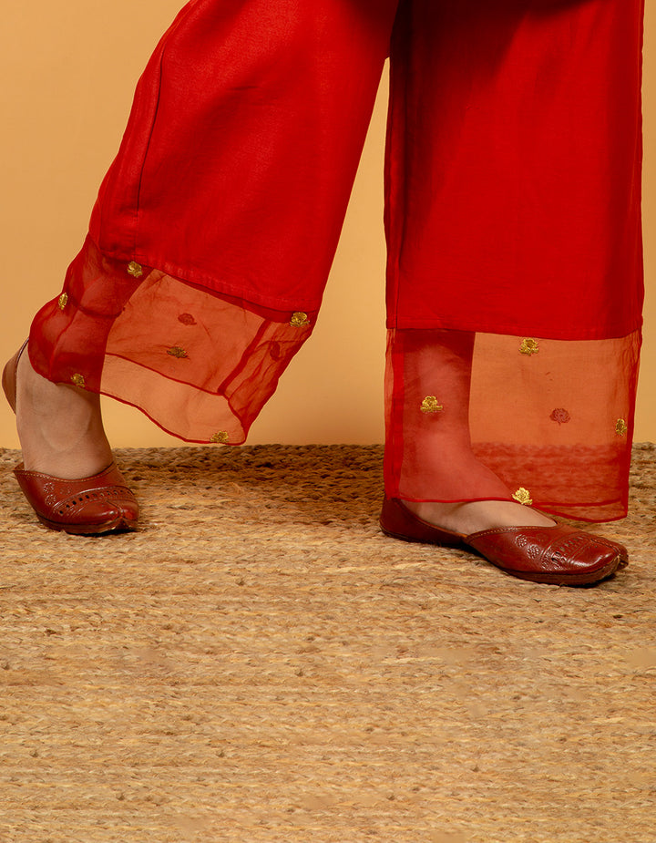 Red chanderi silk pants