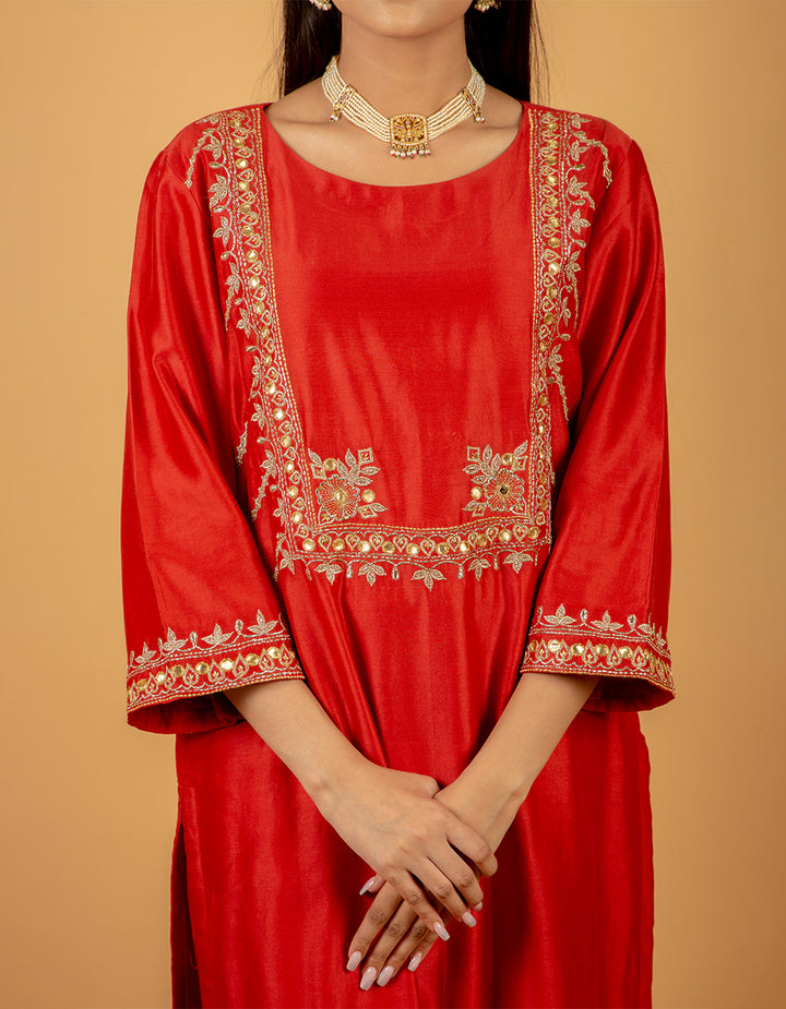 Red chanderi silk kurta