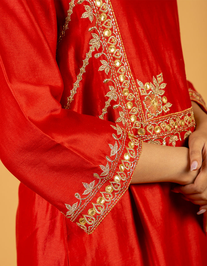 Red chanderi silk kurta