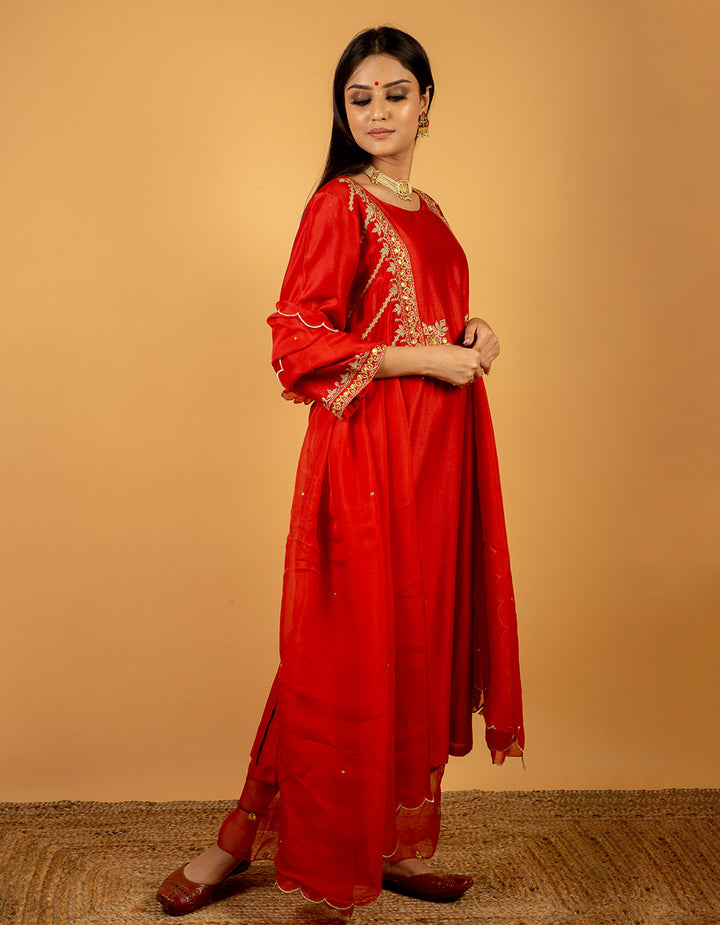 Red chanderi silk kurta