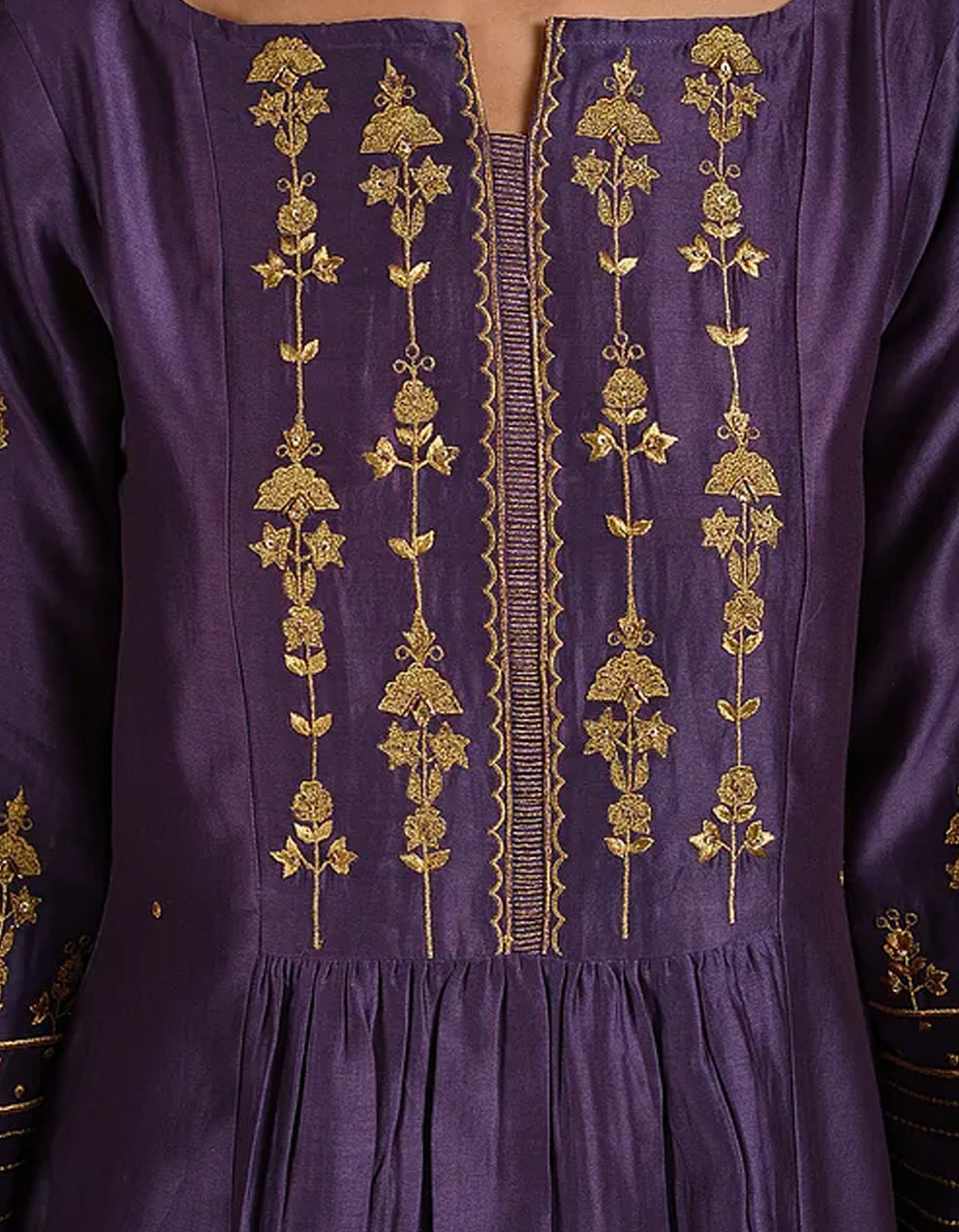 Purple embroidery chanderi silk kurta