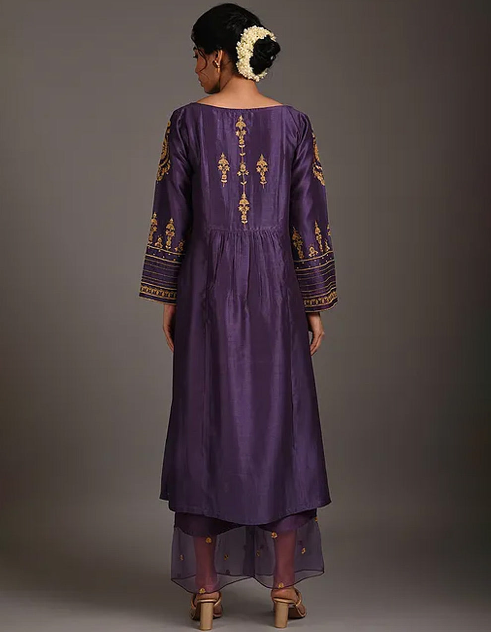 Purple embroidery chanderi silk kurta