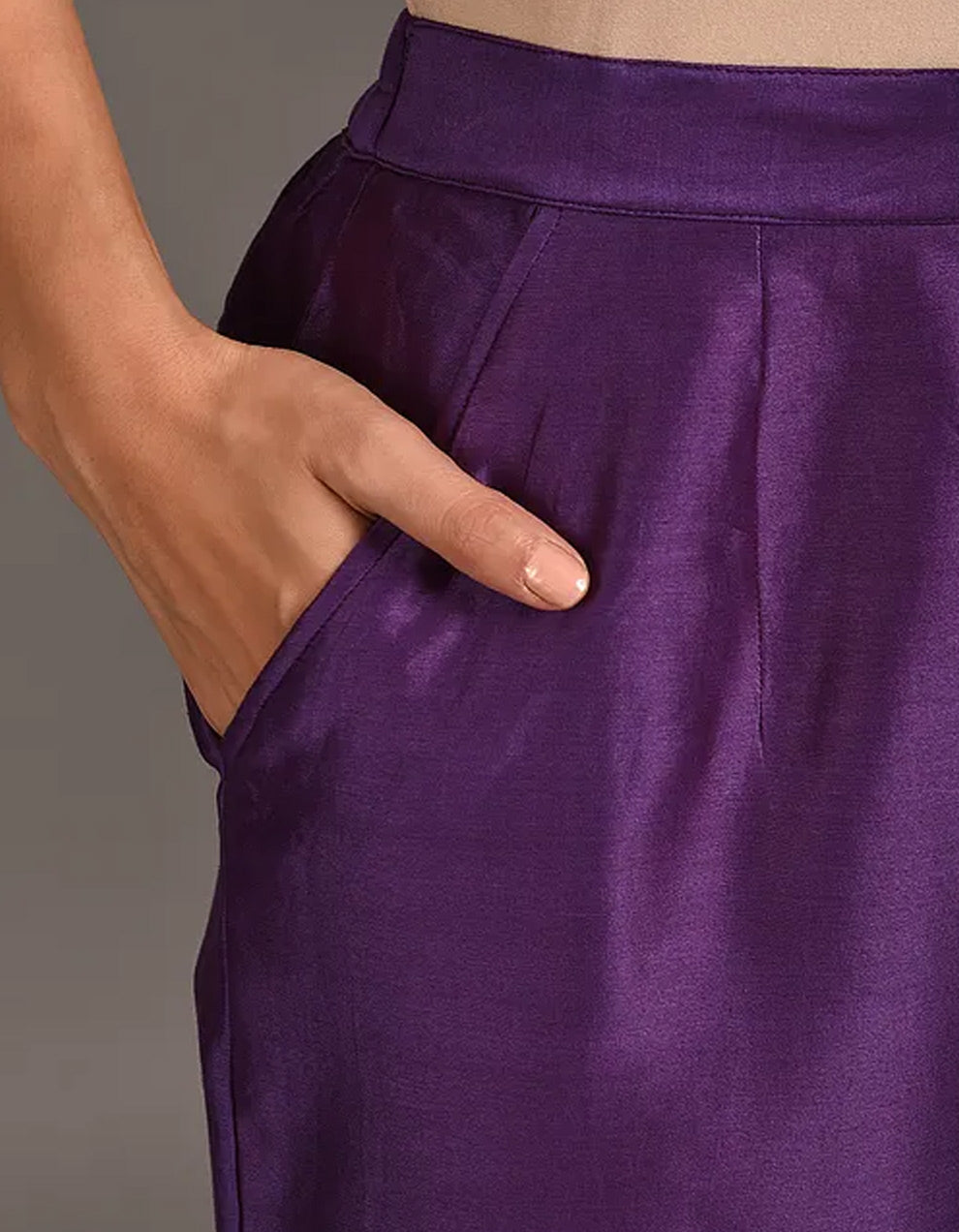 Purple embroidered chanderi silk Pants