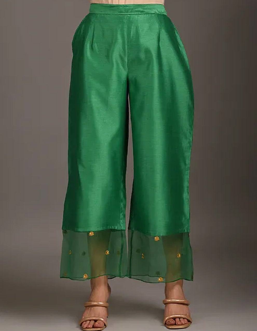 Green embroidery chanderi silk kurta with silk pants and organza dupatta- Set of 3