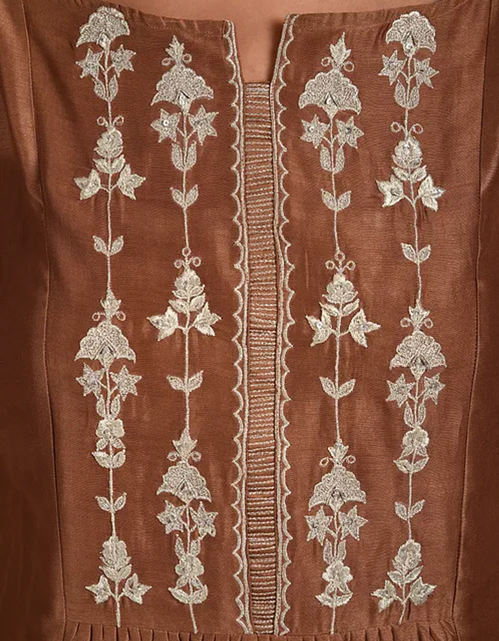 Brown  embroidery chanderi silk kurta