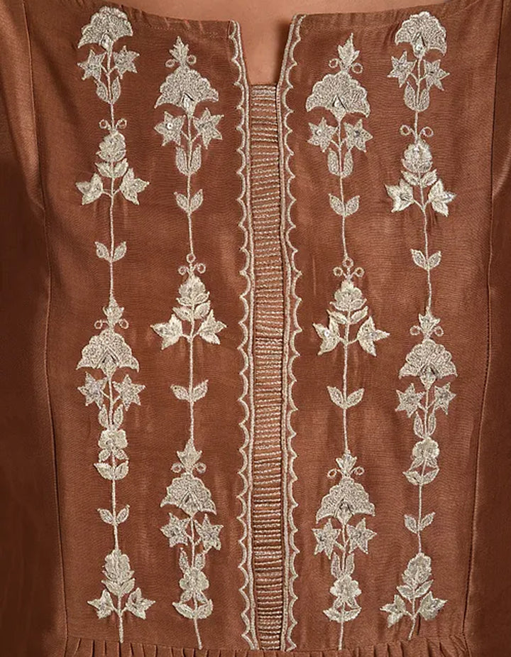 Brown  embroidery chanderi silk kurta