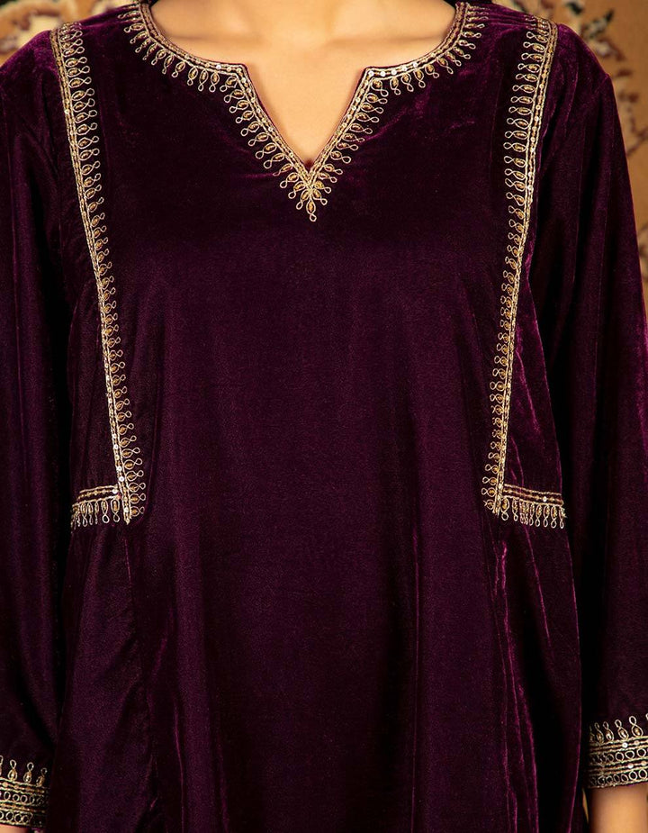 Purple silk velvet kurta