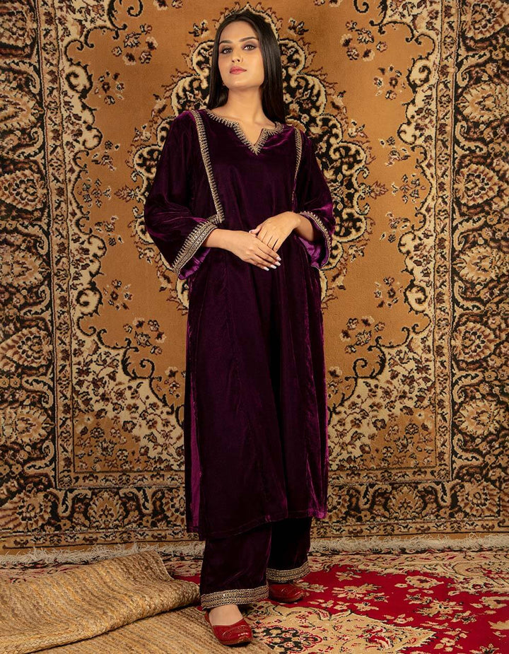 Purple silk velvet kurta