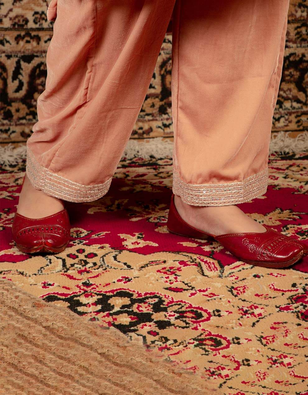 Peach silk velvet  pants