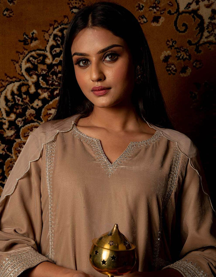 Light brown silk velvet  kurta