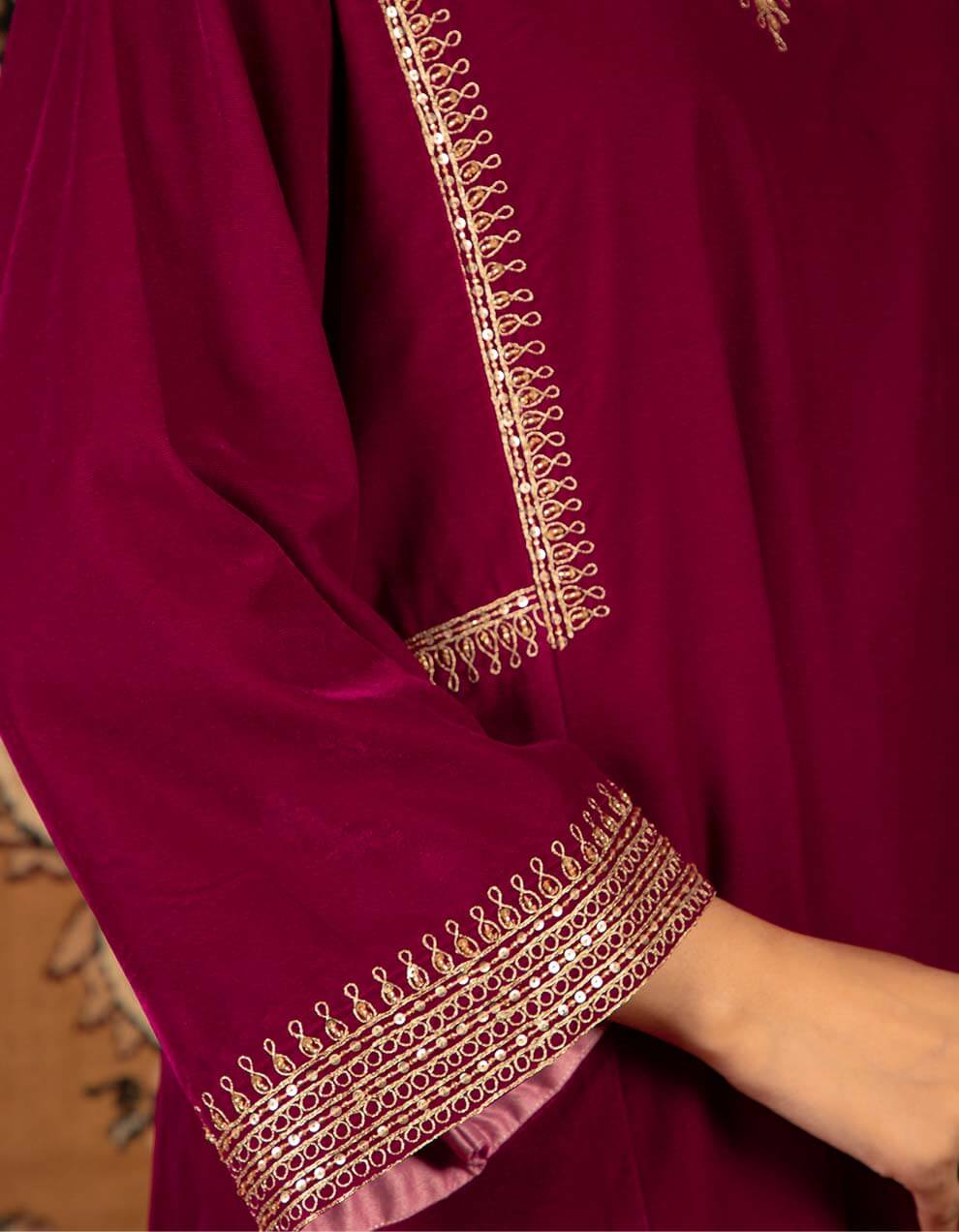 Magenta silk velvet kurta