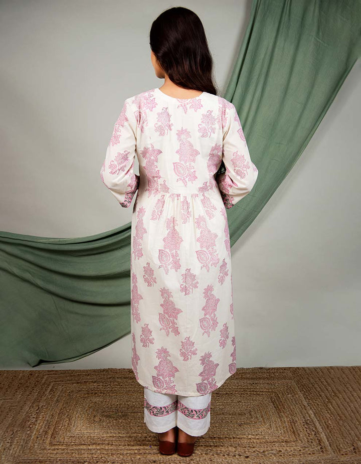 Kora Pink Cotton Printed Kurta