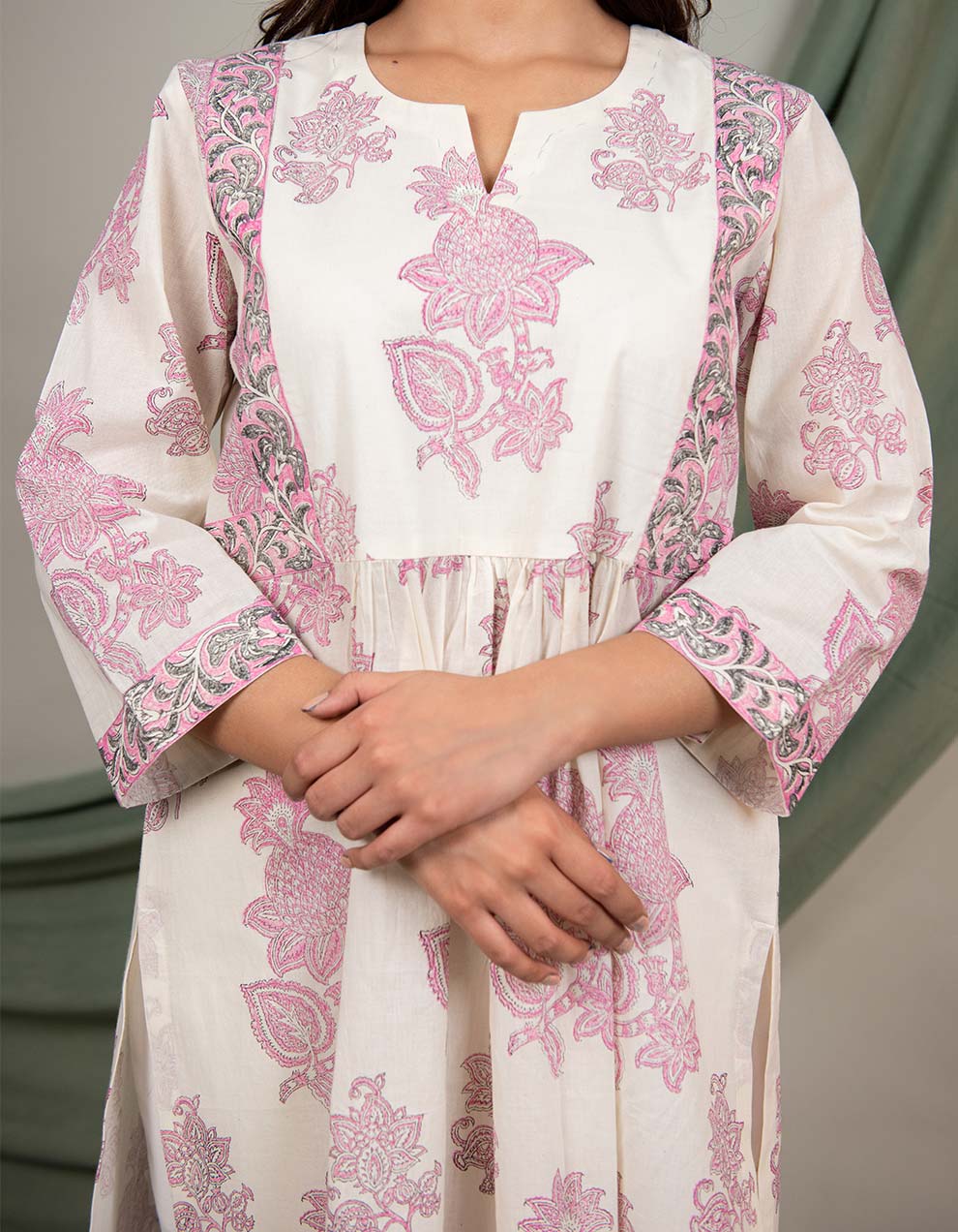 Kora Pink Cotton Printed Kurta