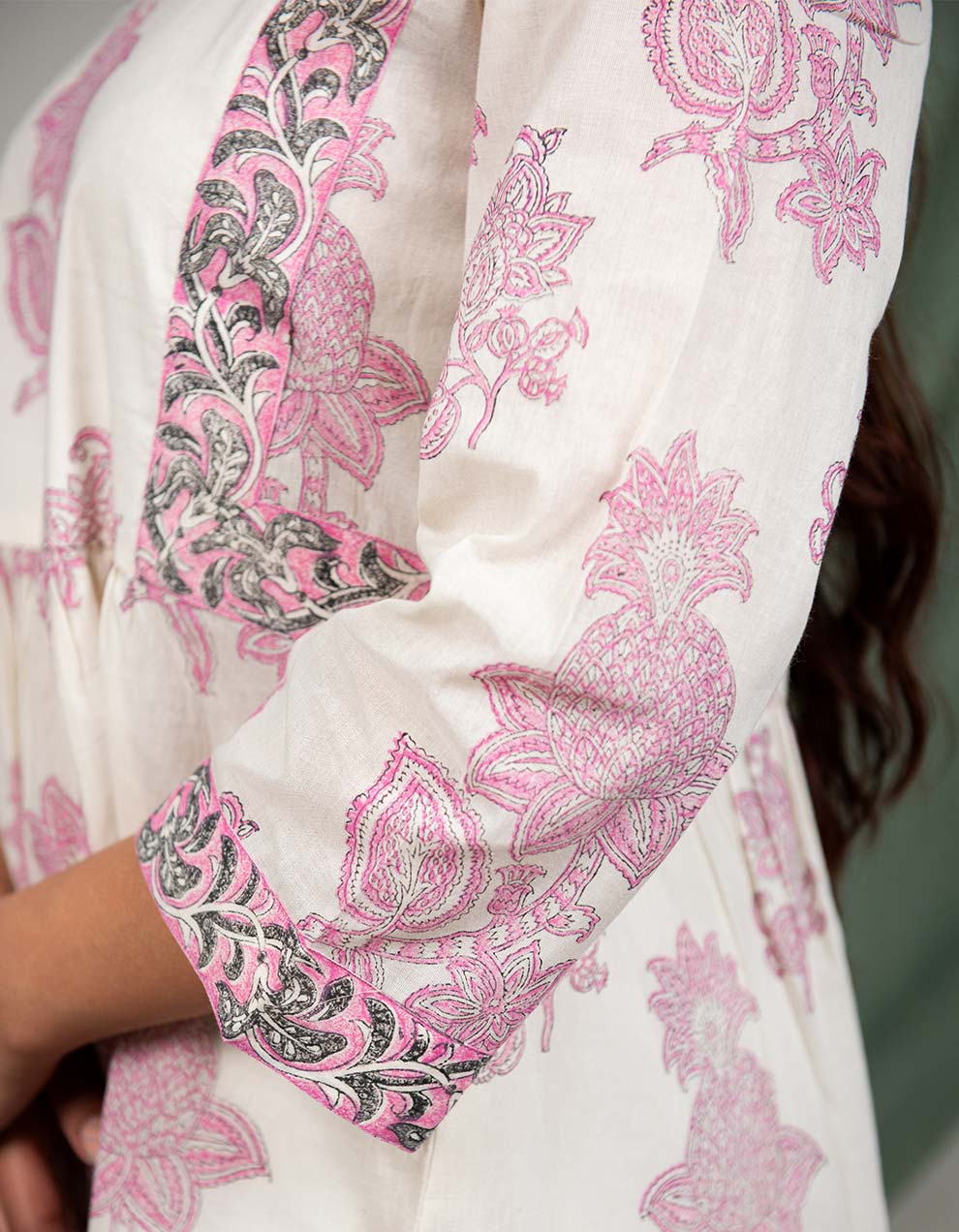 Kora Pink Cotton Printed Kurta