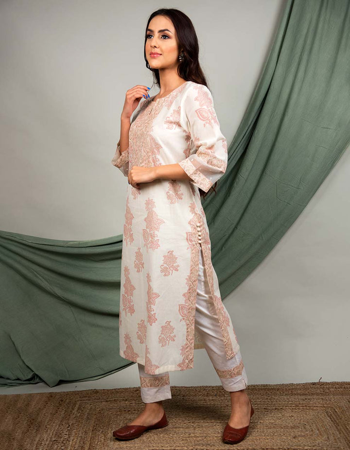 Kora Brown Cotton Printed Kurta With Pants - Set Of 2