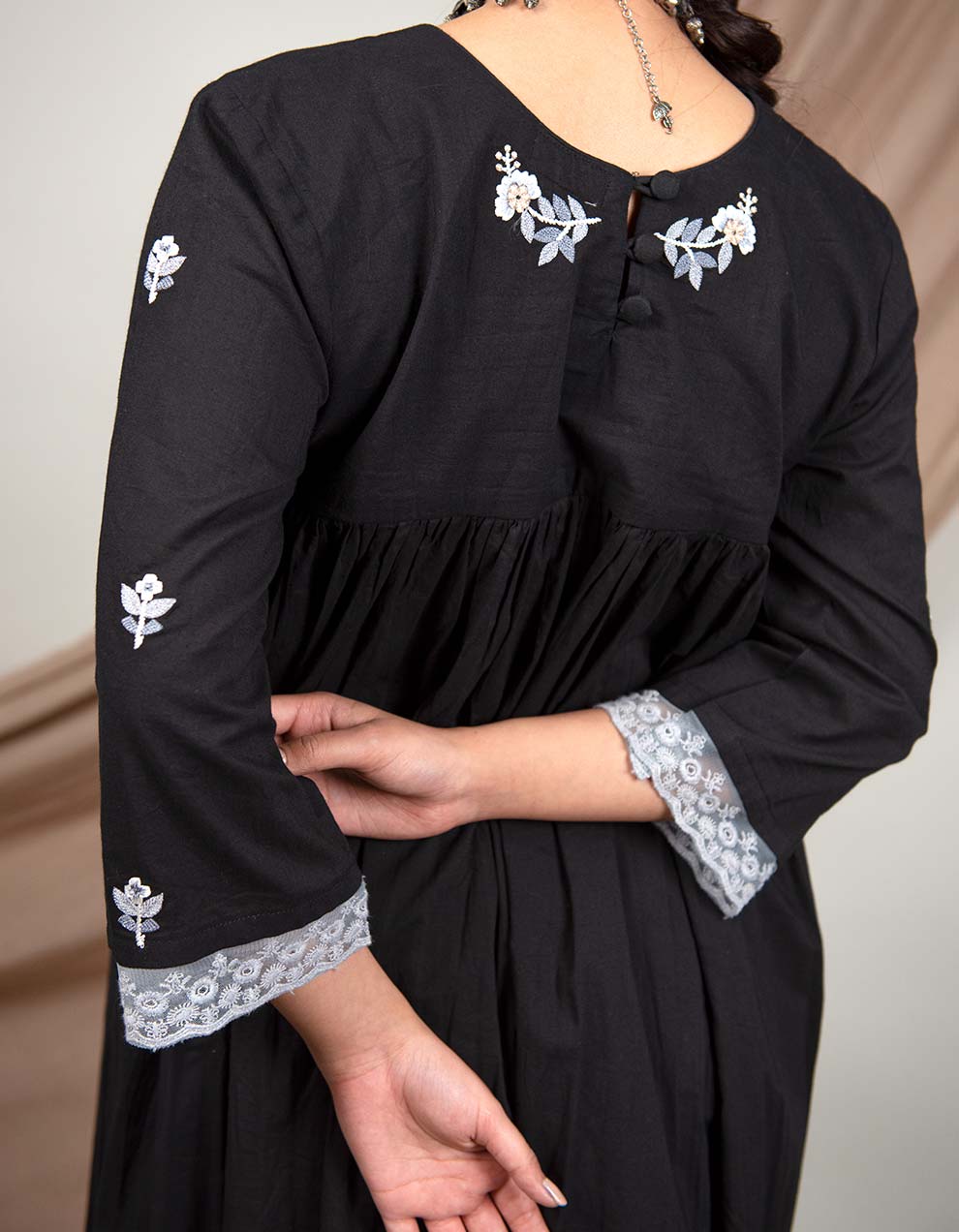 Black hand embroidered kurta