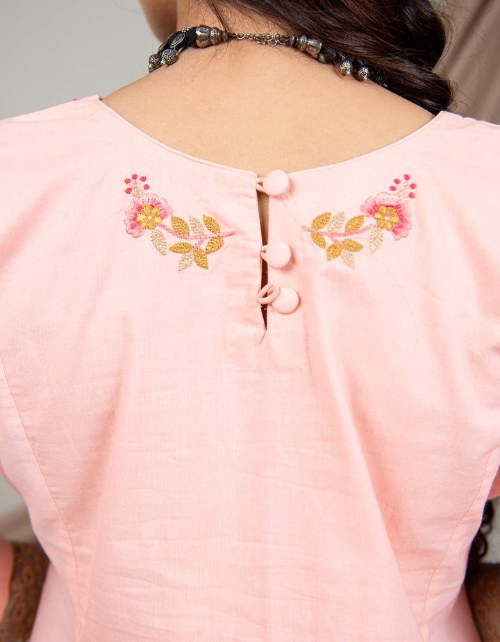 Peach hand embroidered kurta