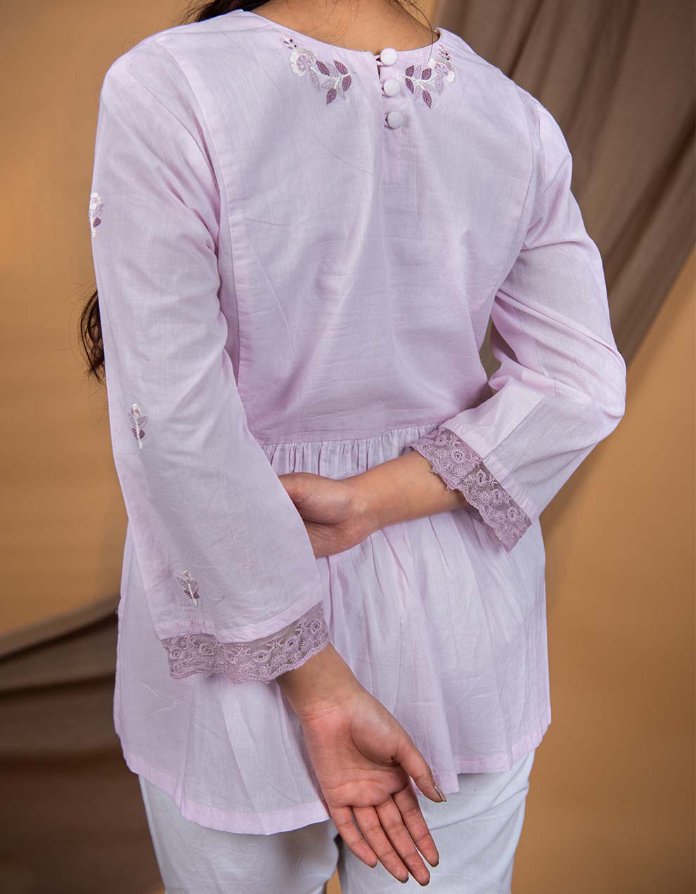 Light pink hand embroidered short kurta